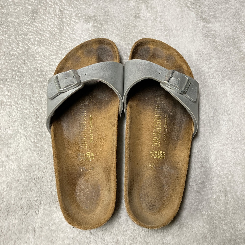 Birkenstock Madrid Silver Metallic Slide Sandals Women Size 37 L6 M4 S04